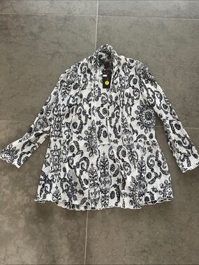 Pleats Collectiin Black & White Paisley Print Long Sleeve Cardigan NWT